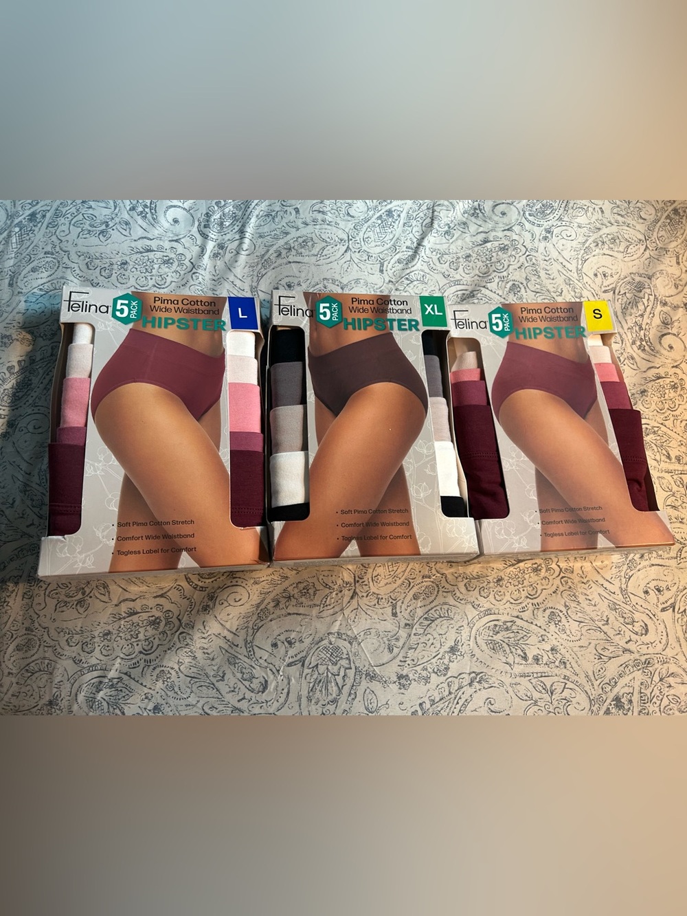 Felina Hipster Panties Pack in Burgundy and Pink Shades